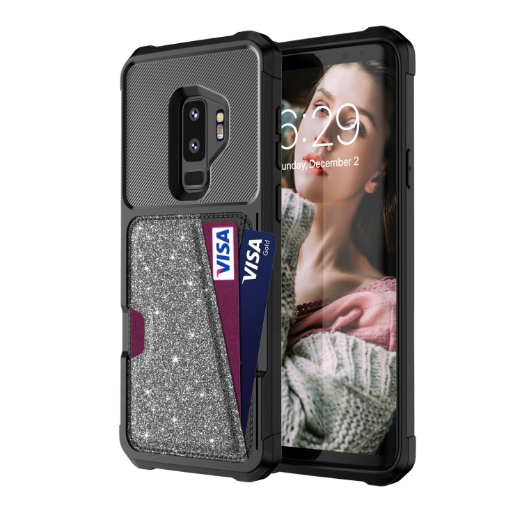 For Samsung Galaxy S9+ Glitter Magnetic Card Bag Phone Case