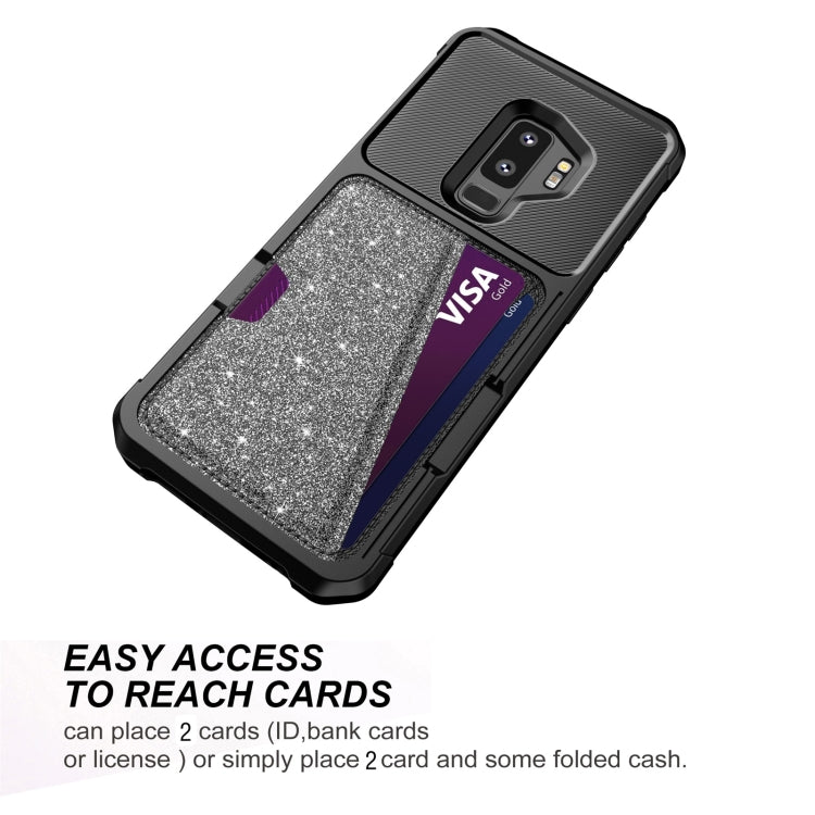 For Samsung Galaxy S9+ Glitter Magnetic Card Bag Phone Case