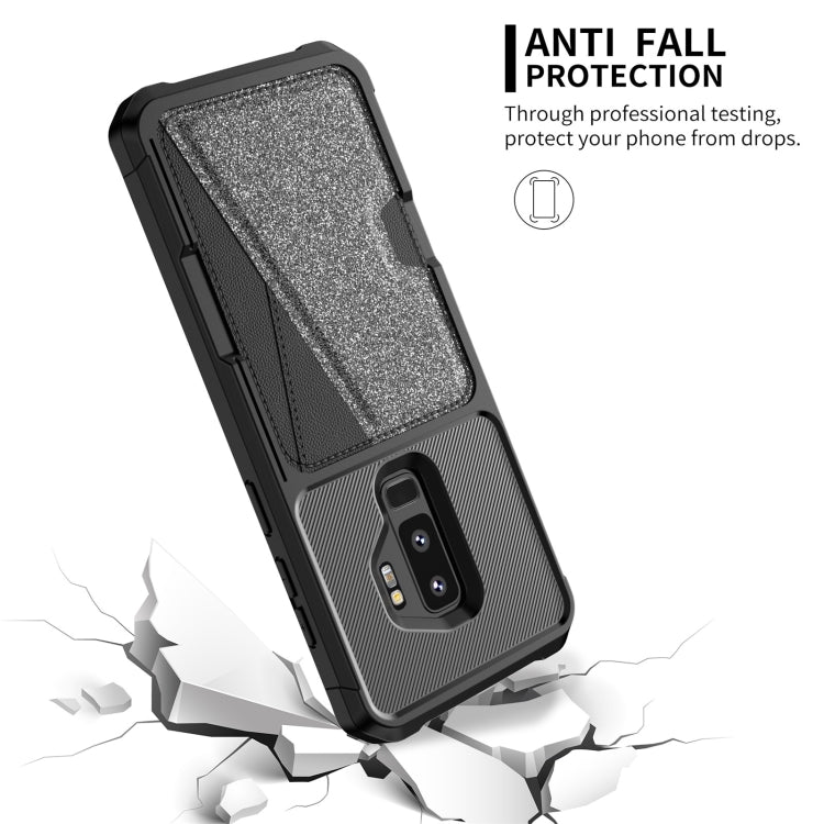 For Samsung Galaxy S9+ Glitter Magnetic Card Bag Phone Case