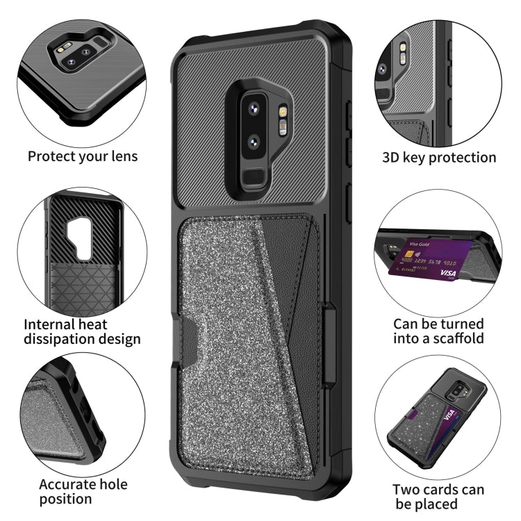 For Samsung Galaxy S9+ Glitter Magnetic Card Bag Phone Case