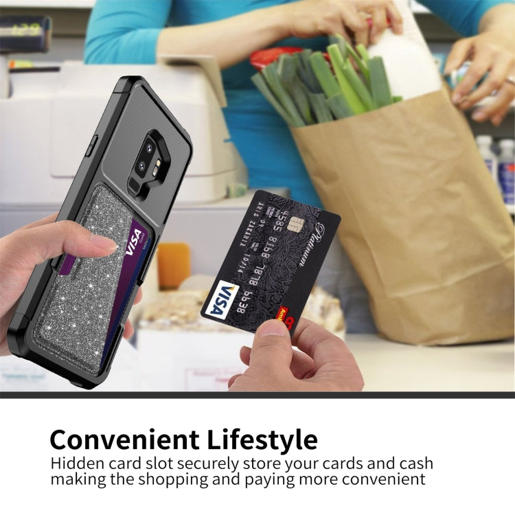 For Samsung Galaxy S9+ Glitter Magnetic Card Bag Phone Case