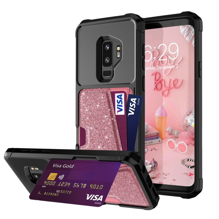 For Samsung Galaxy S9+ Glitter Magnetic Card Bag Phone Case