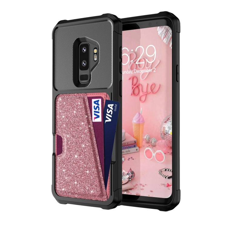 For Samsung Galaxy S9+ Glitter Magnetic Card Bag Phone Case