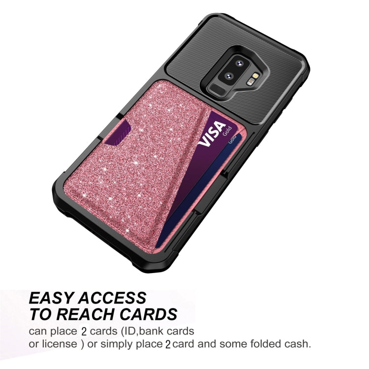 For Samsung Galaxy S9+ Glitter Magnetic Card Bag Phone Case