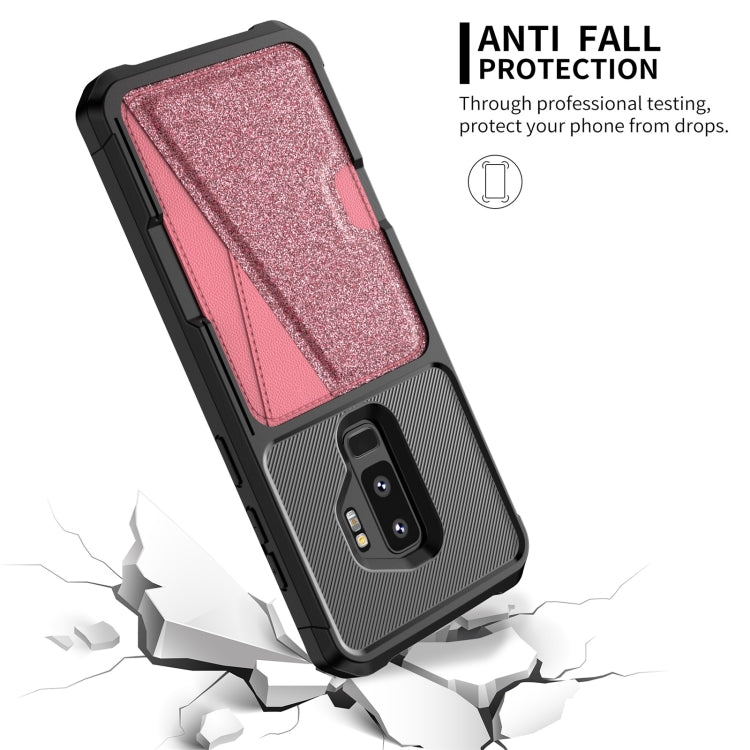 For Samsung Galaxy S9+ Glitter Magnetic Card Bag Phone Case