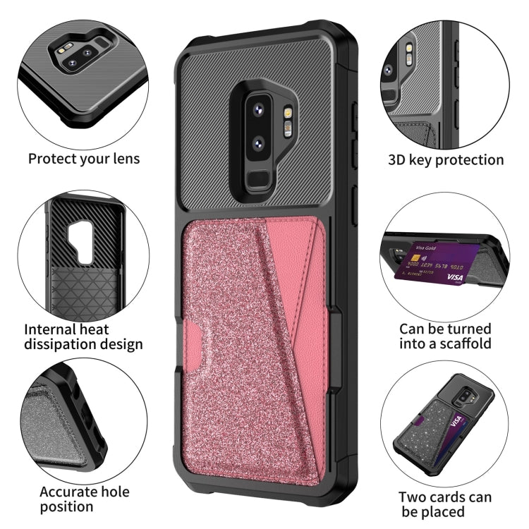 For Samsung Galaxy S9+ Glitter Magnetic Card Bag Phone Case