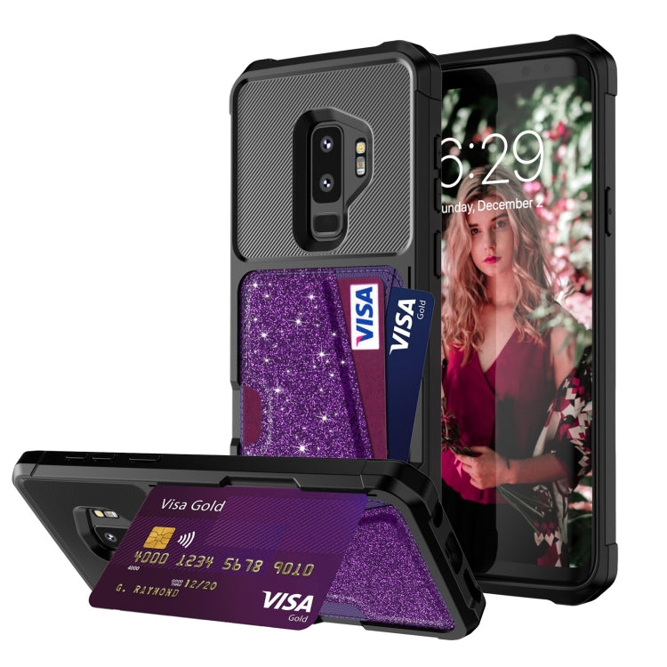 For Samsung Galaxy S9+ Glitter Magnetic Card Bag Phone Case