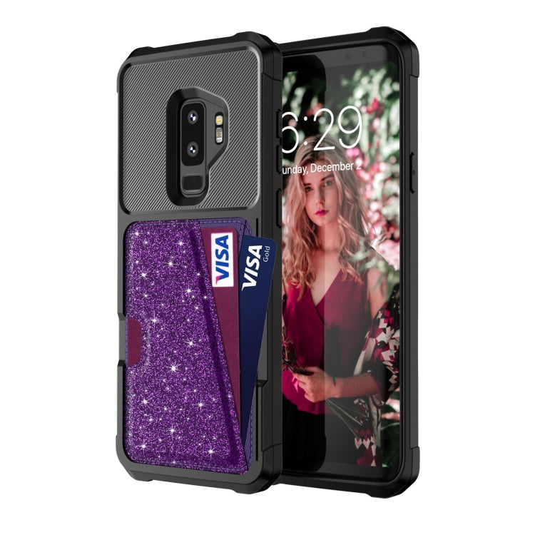For Samsung Galaxy S9+ Glitter Magnetic Card Bag Phone Case