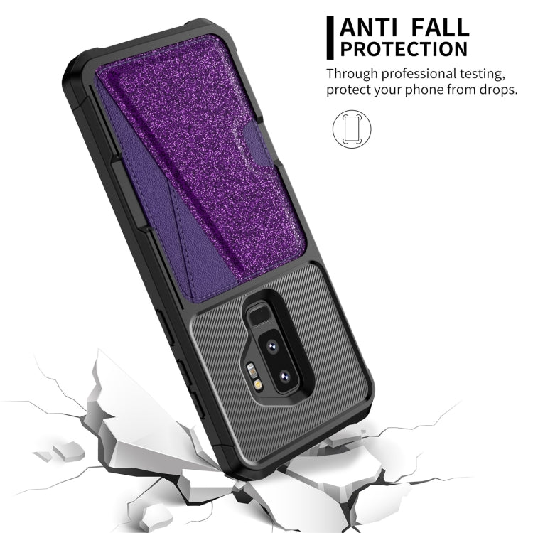 For Samsung Galaxy S9+ Glitter Magnetic Card Bag Phone Case