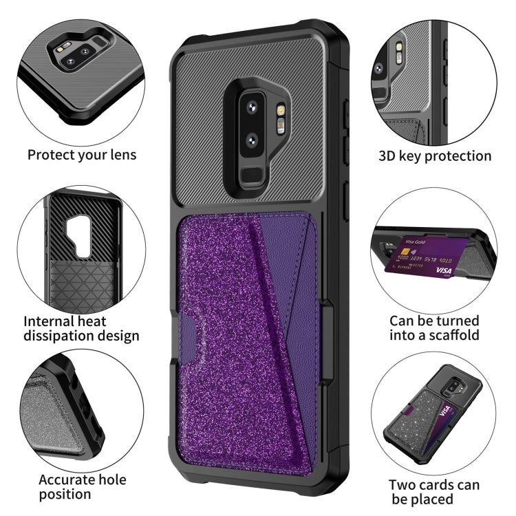 For Samsung Galaxy S9+ Glitter Magnetic Card Bag Phone Case