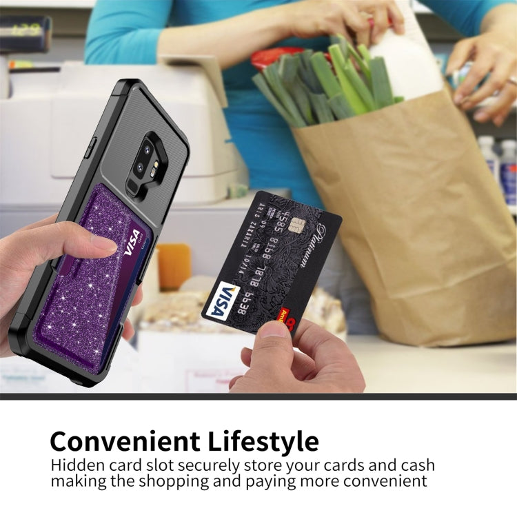 For Samsung Galaxy S9+ Glitter Magnetic Card Bag Phone Case