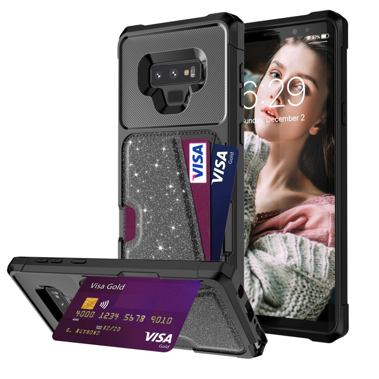 For Samsung Galaxy Note9 Glitter Magnetic Card Bag Phone Case