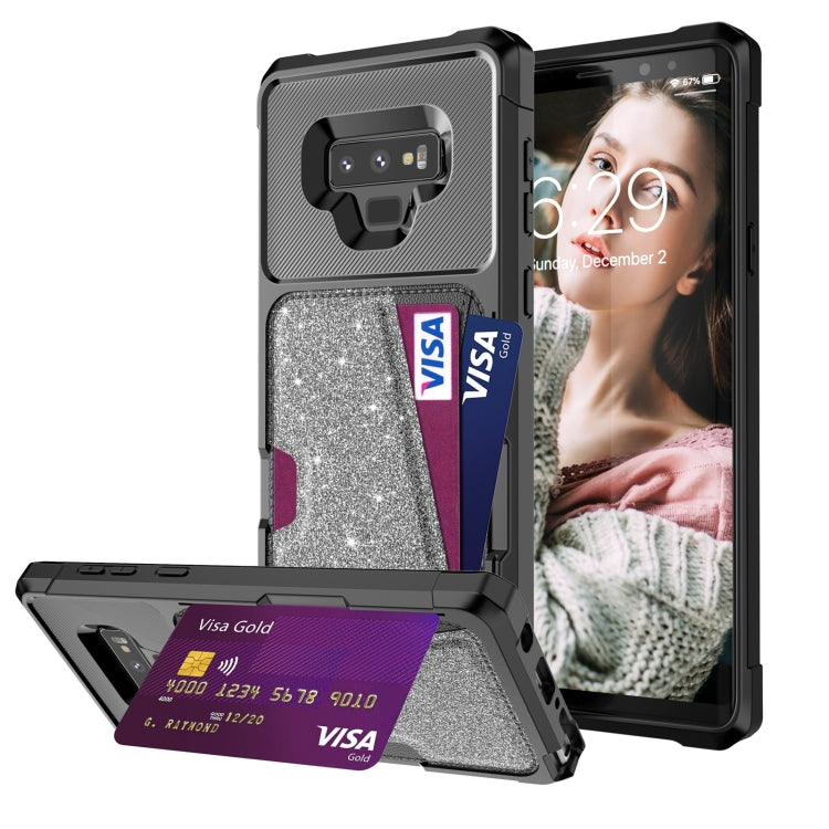 For Samsung Galaxy Note9 Glitter Magnetic Card Bag Phone Case