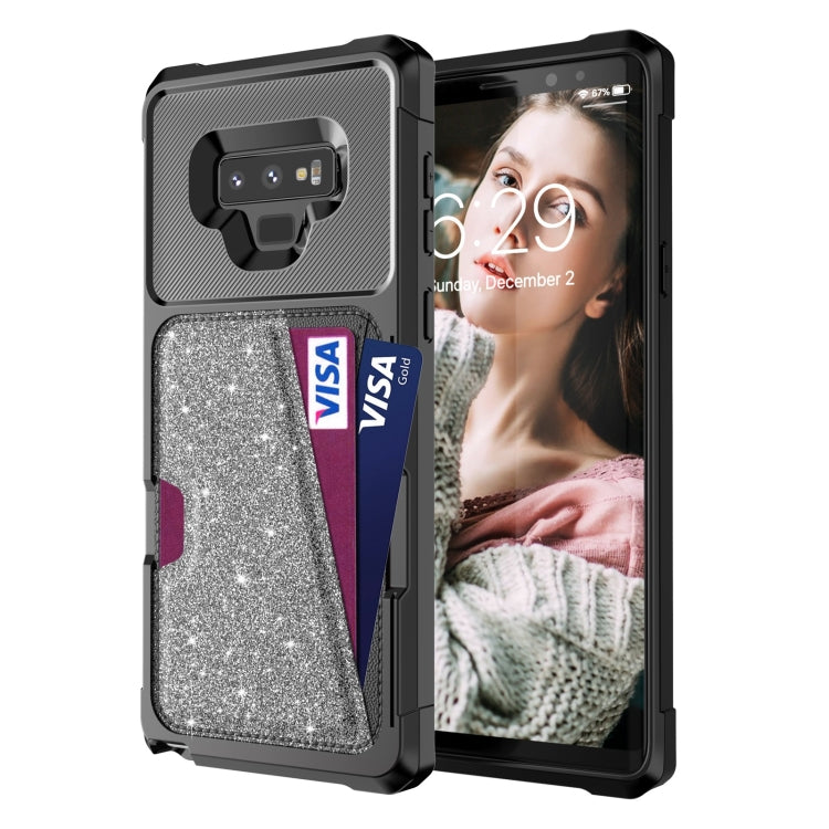 For Samsung Galaxy Note9 Glitter Magnetic Card Bag Phone Case