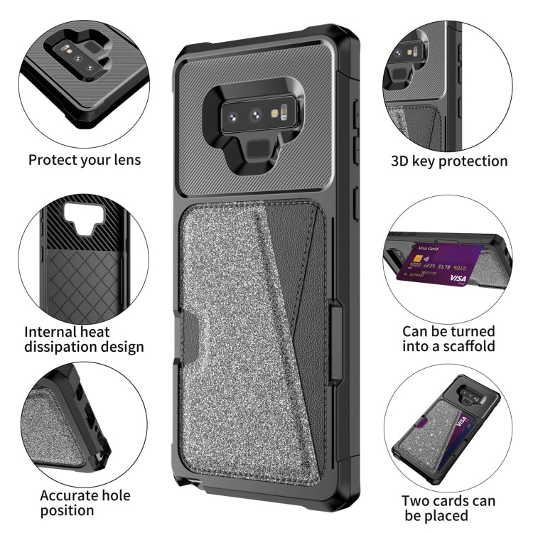 For Samsung Galaxy Note9 Glitter Magnetic Card Bag Phone Case