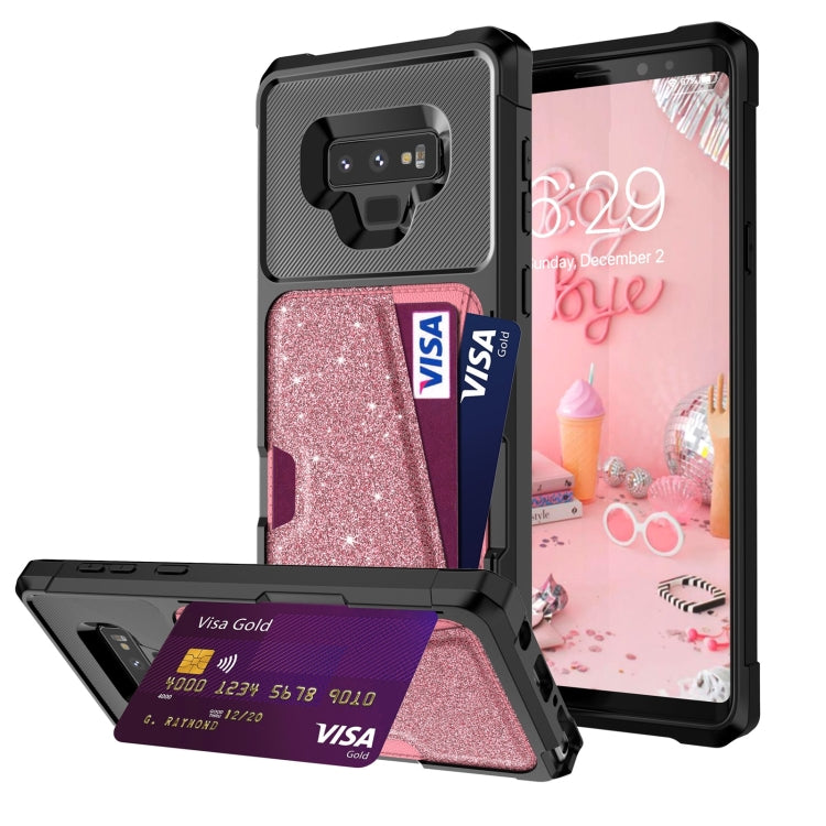 For Samsung Galaxy Note9 Glitter Magnetic Card Bag Phone Case