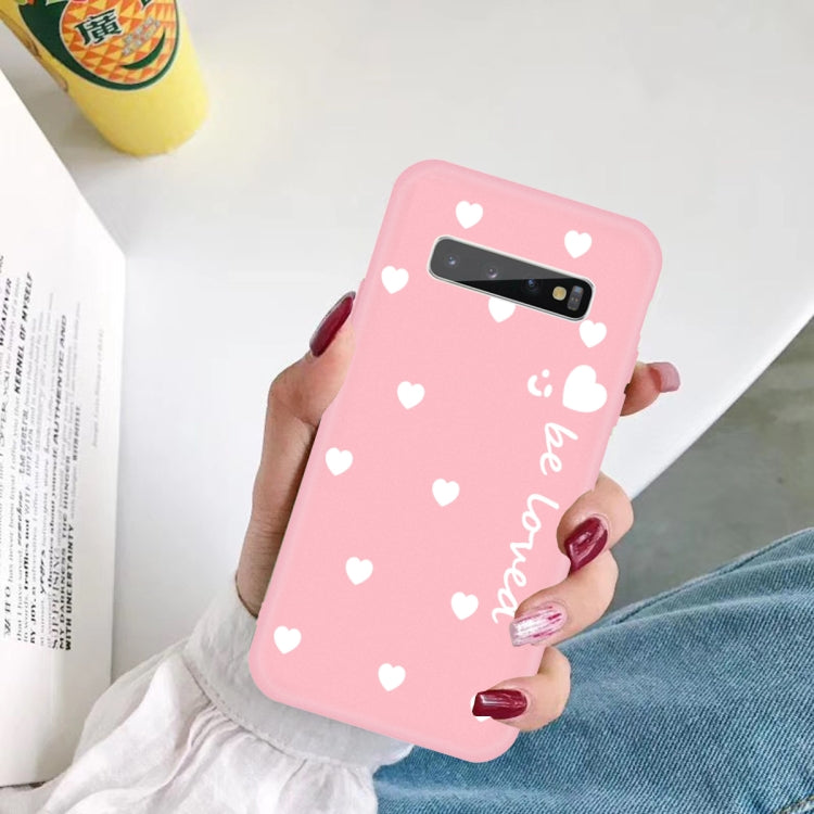 For Galaxy S10+ Smiling Love Heart Pattern Frosted TPU Protective Case
