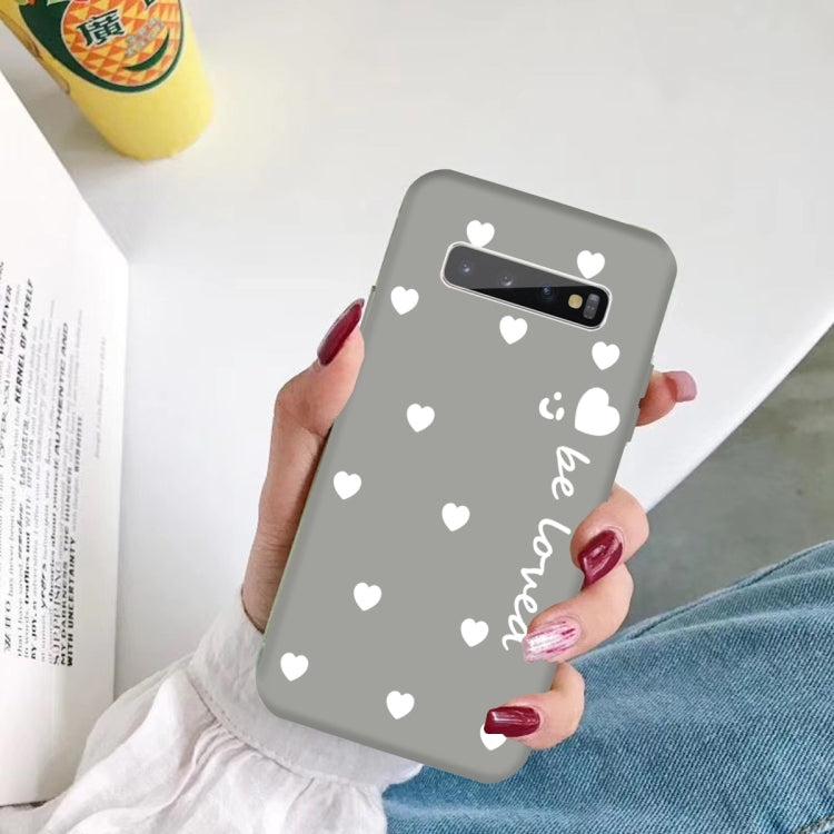 For Galaxy S10+ Smiling Love Heart Pattern Frosted TPU Protective Case