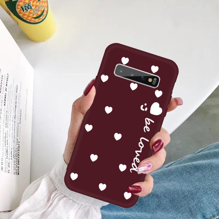 For Galaxy S10+ Smiling Love Heart Pattern Frosted TPU Protective Case