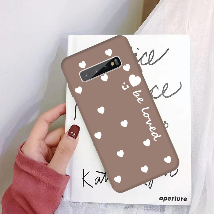 For Galaxy S10+ Smiling Love Heart Pattern Frosted TPU Protective Case
