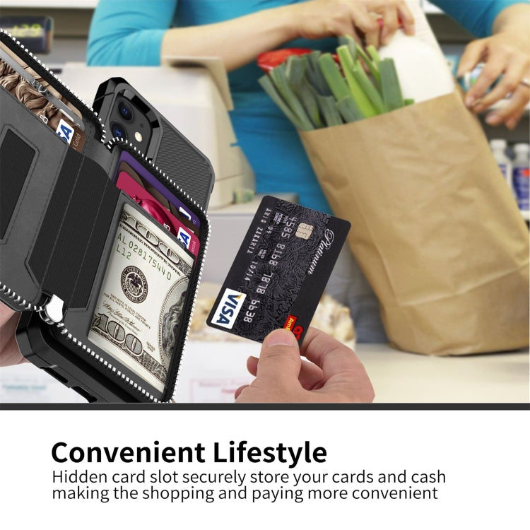 For iPhone 12 mini Zipper Wallet Card Bag PU Back Case