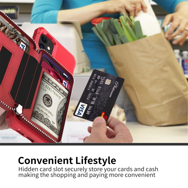 For iPhone 12 mini Zipper Wallet Card Bag PU Back Case