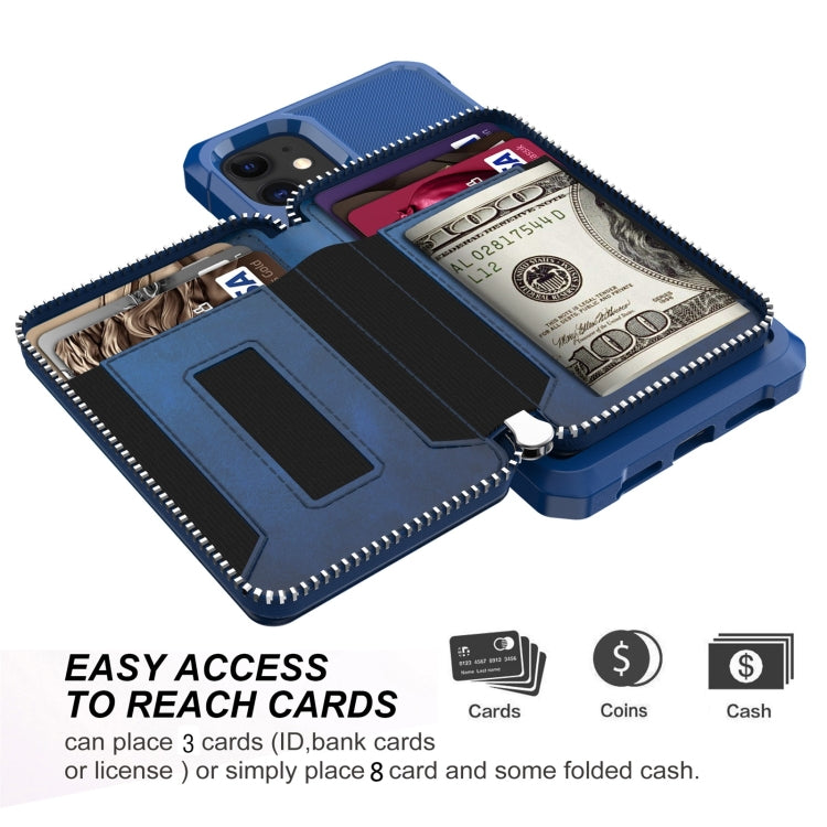 For iPhone 12 mini Zipper Wallet Card Bag PU Back Case