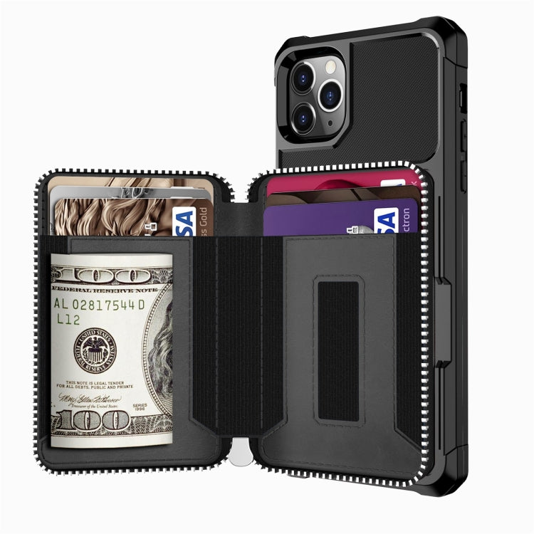 For iPhone 12 / 12 Pro Zipper Wallet Card Bag PU Back Case