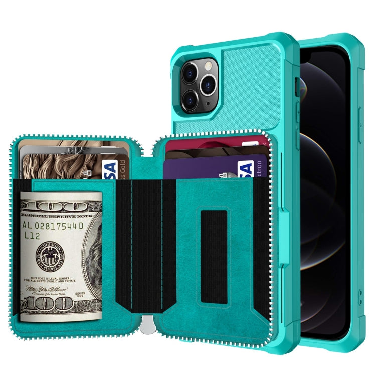 For iPhone 12 / 12 Pro Zipper Wallet Card Bag PU Back Case