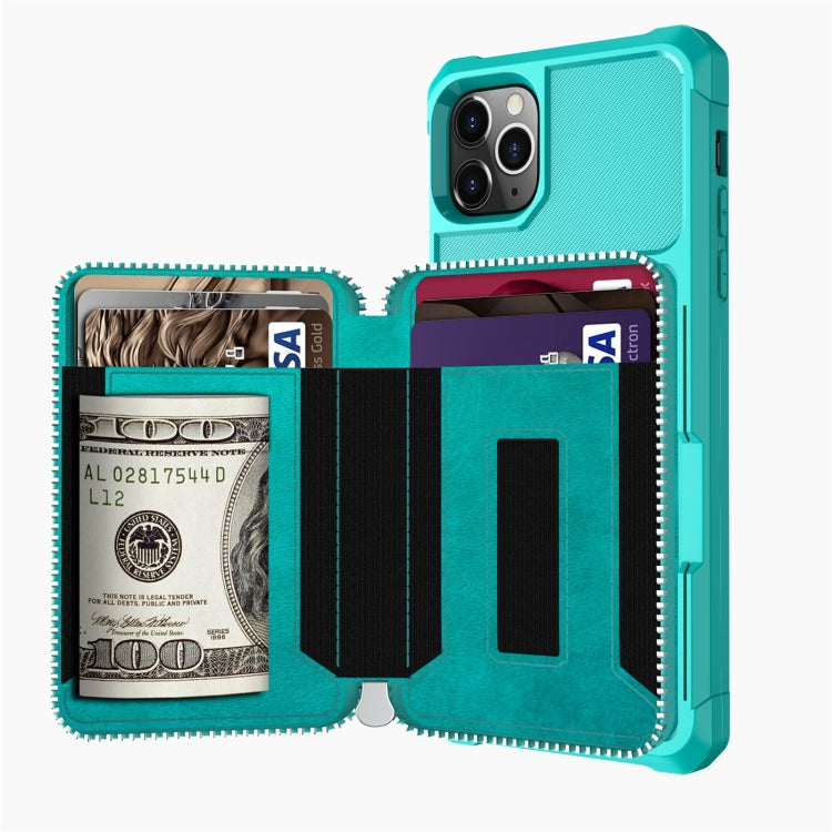 For iPhone 12 / 12 Pro Zipper Wallet Card Bag PU Back Case