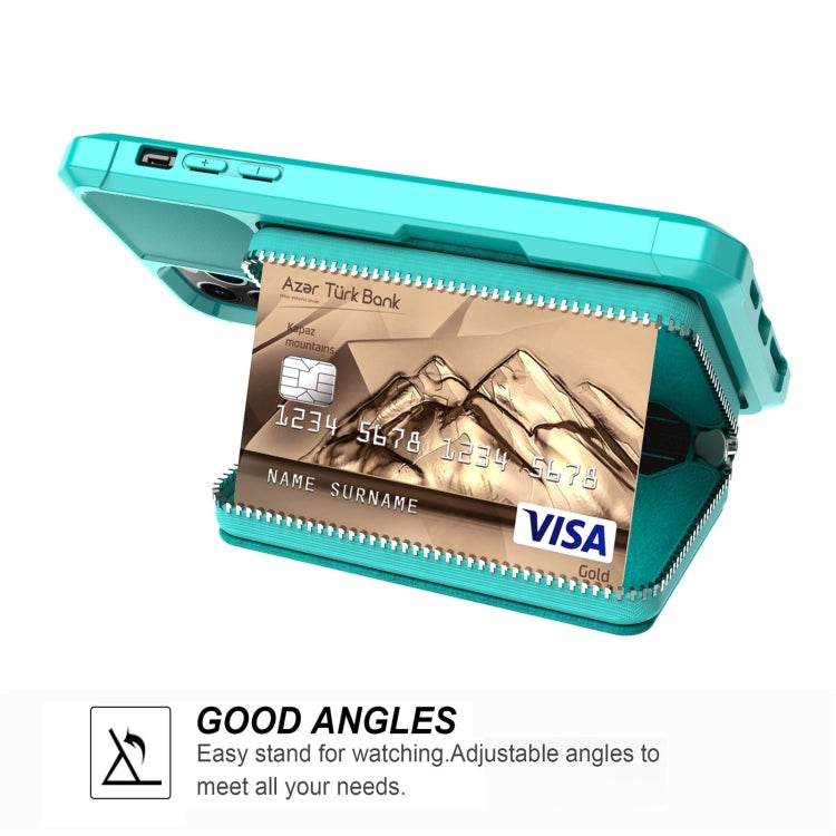 For iPhone 12 / 12 Pro Zipper Wallet Card Bag PU Back Case