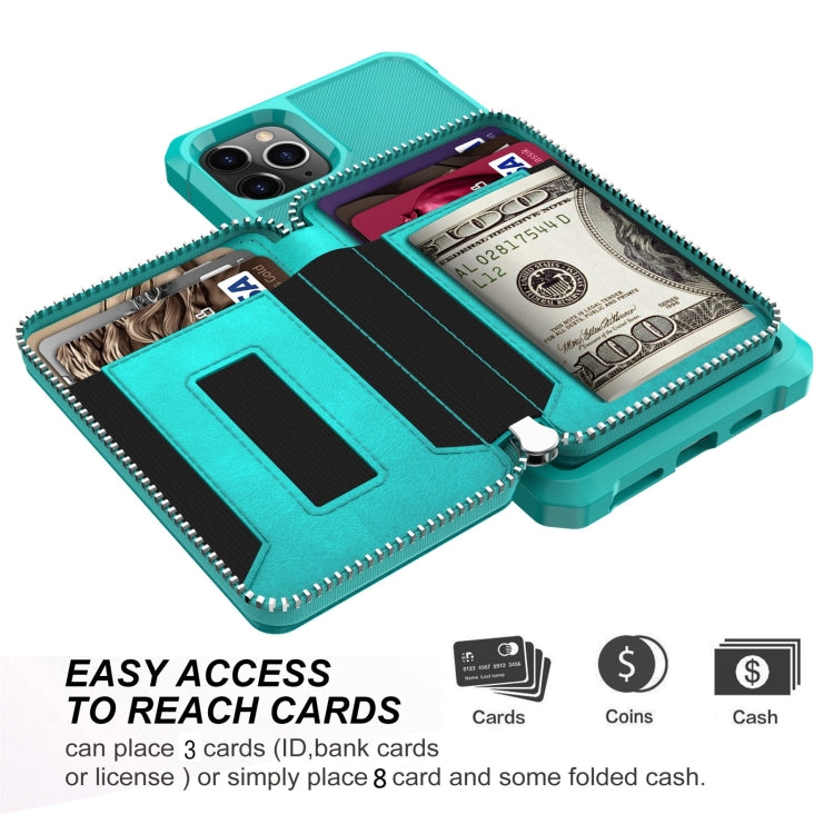 For iPhone 12 / 12 Pro Zipper Wallet Card Bag PU Back Case