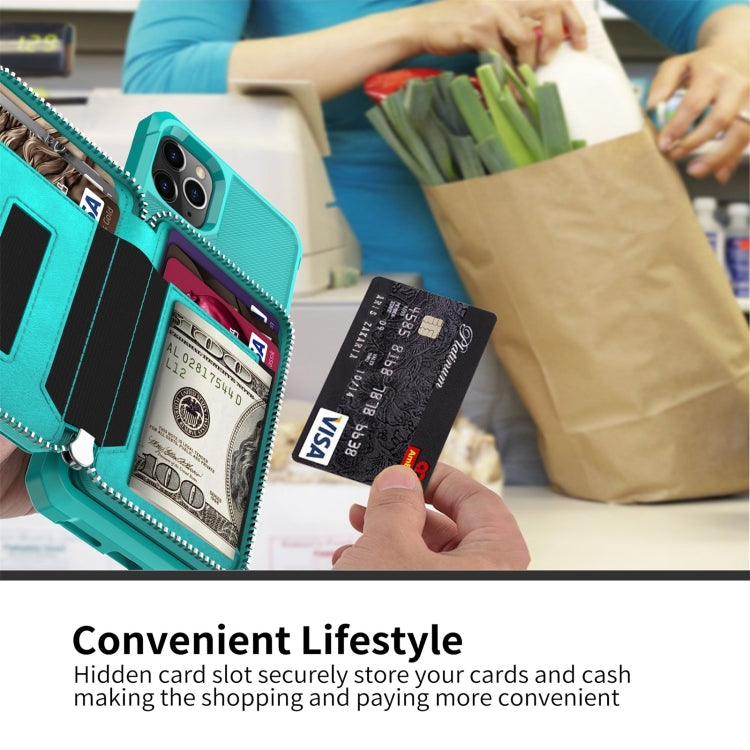 For iPhone 12 / 12 Pro Zipper Wallet Card Bag PU Back Case