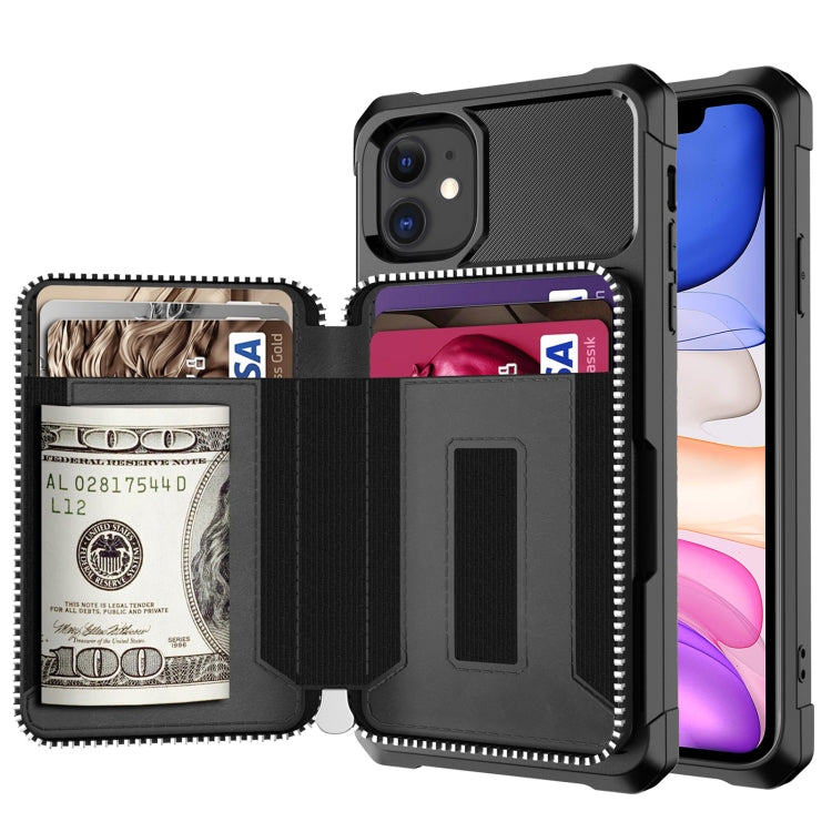 For iPhone 11 Zipper Wallet Card Bag PU Back Case