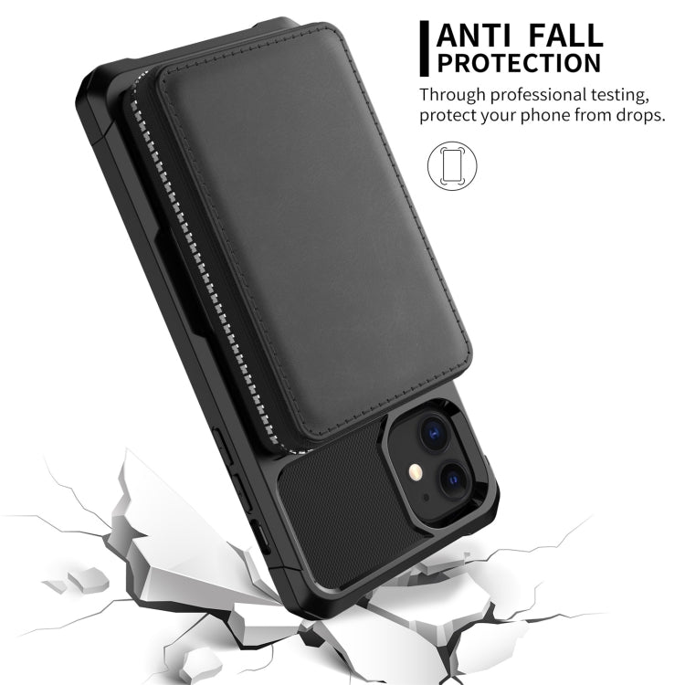 For iPhone 11 Zipper Wallet Card Bag PU Back Case