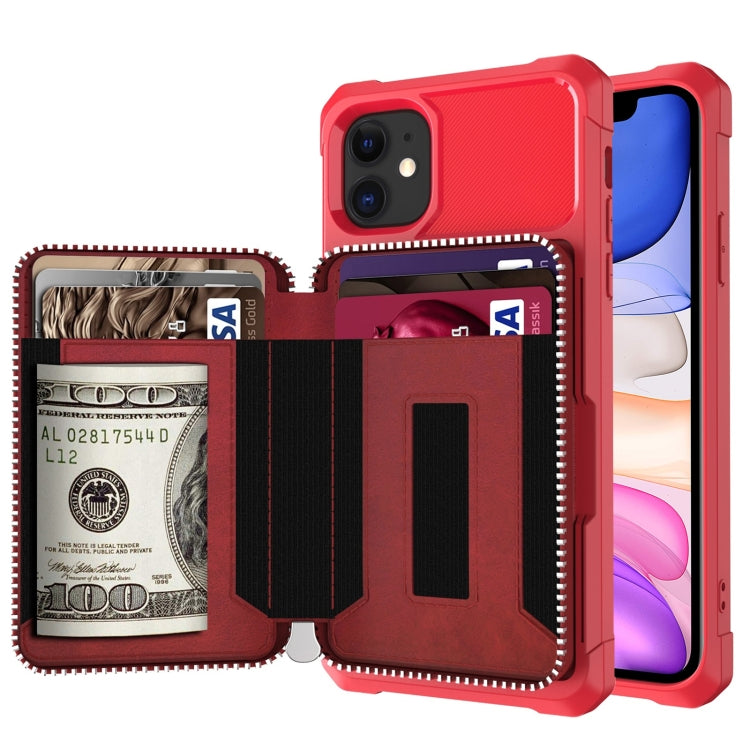 For iPhone 11 Zipper Wallet Card Bag PU Back Case
