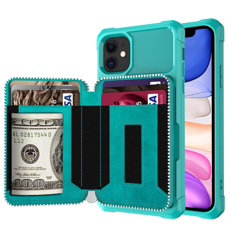 For iPhone 11 Zipper Wallet Card Bag PU Back Case