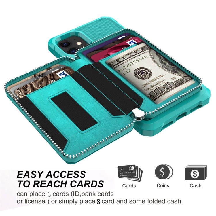 For iPhone 11 Zipper Wallet Card Bag PU Back Case