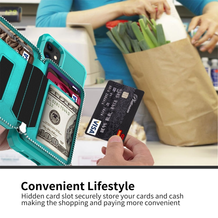 For iPhone 11 Zipper Wallet Card Bag PU Back Case