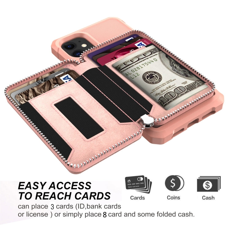 For iPhone 11 Zipper Wallet Card Bag PU Back Case