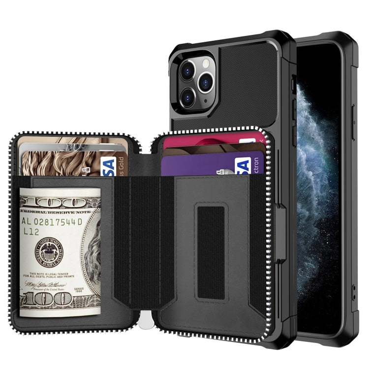 For iPhone 11 Pro Zipper Wallet Card Bag PU Back Case