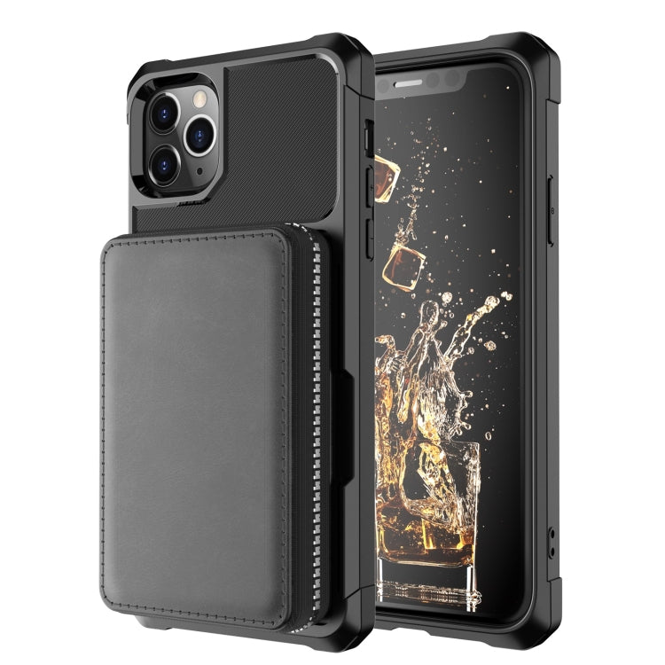 For iPhone 11 Pro Zipper Wallet Card Bag PU Back Case