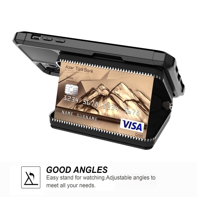 For iPhone 11 Pro Zipper Wallet Card Bag PU Back Case