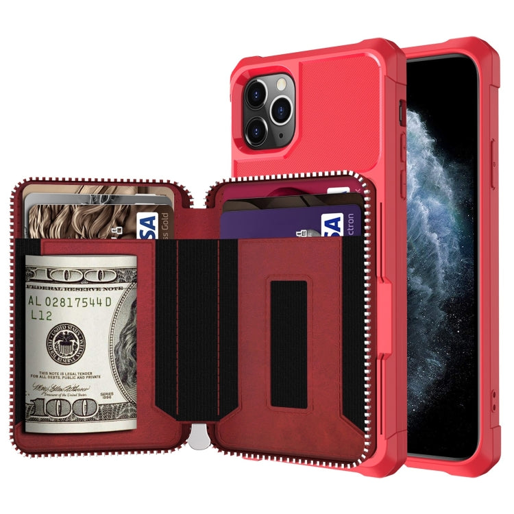 For iPhone 11 Pro Zipper Wallet Card Bag PU Back Case