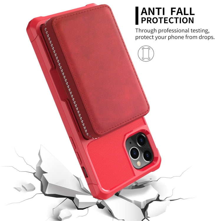 For iPhone 11 Pro Zipper Wallet Card Bag PU Back Case