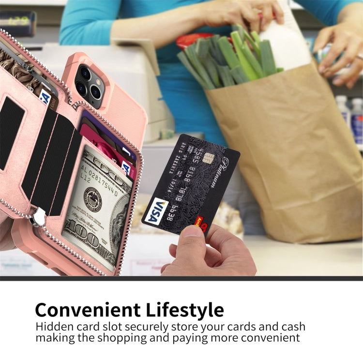 For iPhone 11 Pro Zipper Wallet Card Bag PU Back Case