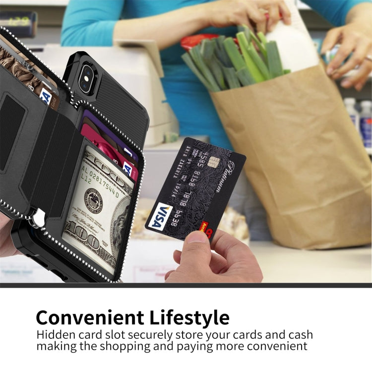 For iPhone X / XS Zipper Wallet Card Bag PU Back Case