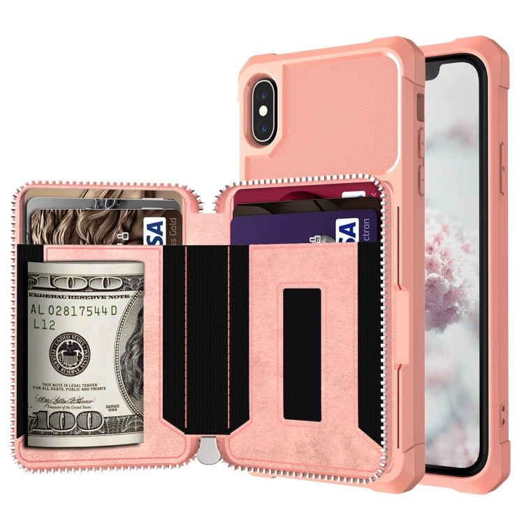 For iPhone X / XS Zipper Wallet Card Bag PU Back Case