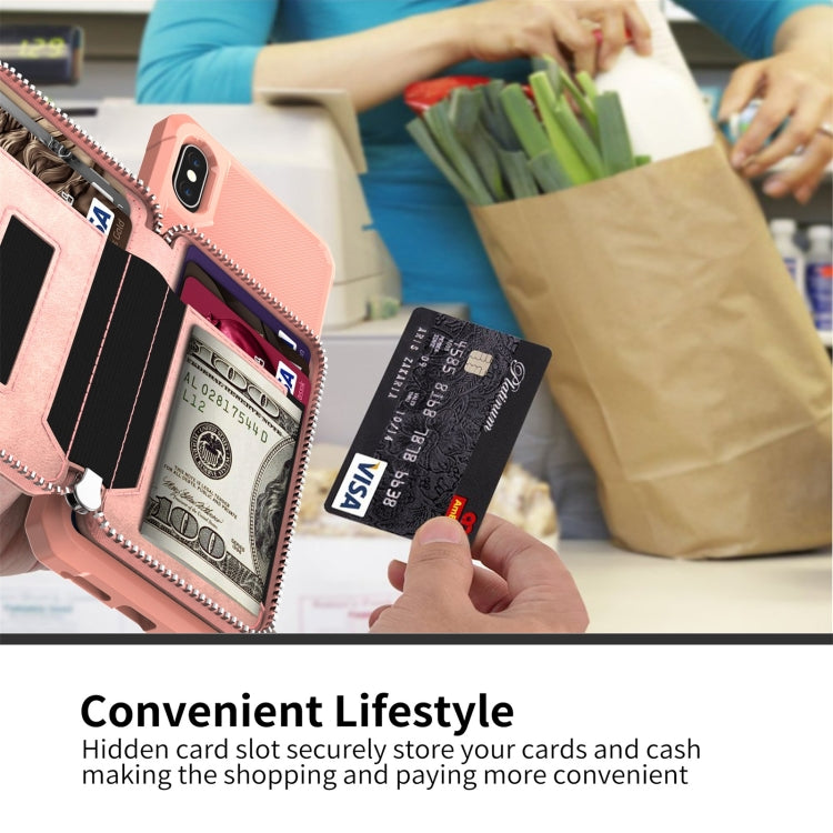For iPhone X / XS Zipper Wallet Card Bag PU Back Case
