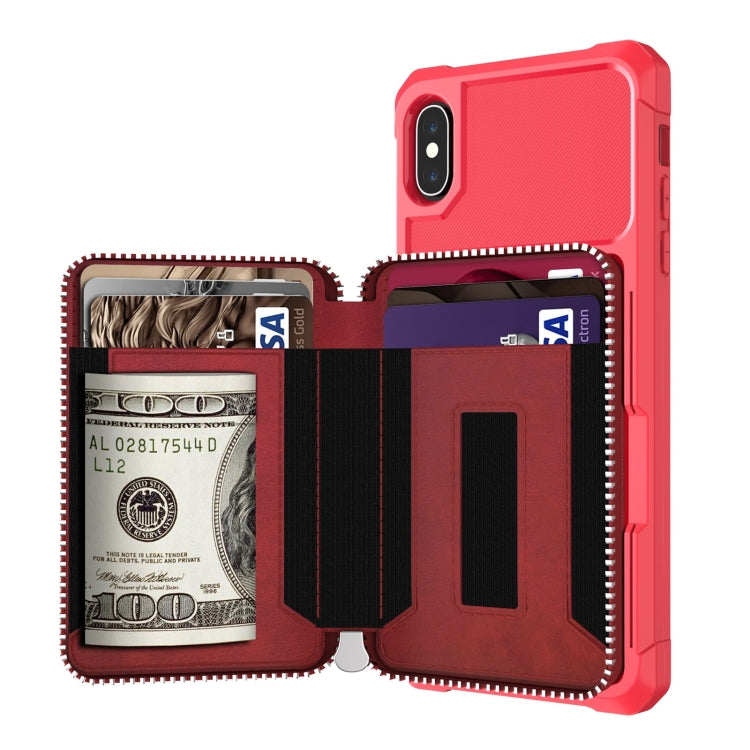 For iPhone XR Zipper Wallet Card Bag PU Back Case